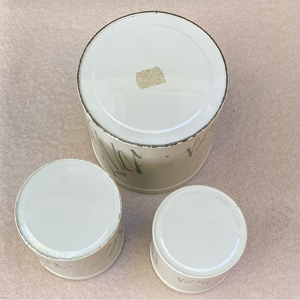 Vintage Studio Nova Floral Metal Tins Kitchen Canisters-Cream/Green-Vtg-Flowers - Picture 6 of 13
